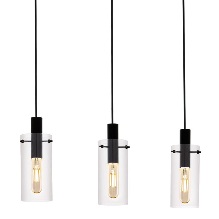 Montefino 3 light Pendant (3x60w E27)  Blk/clr - pendant - Lux Lighting