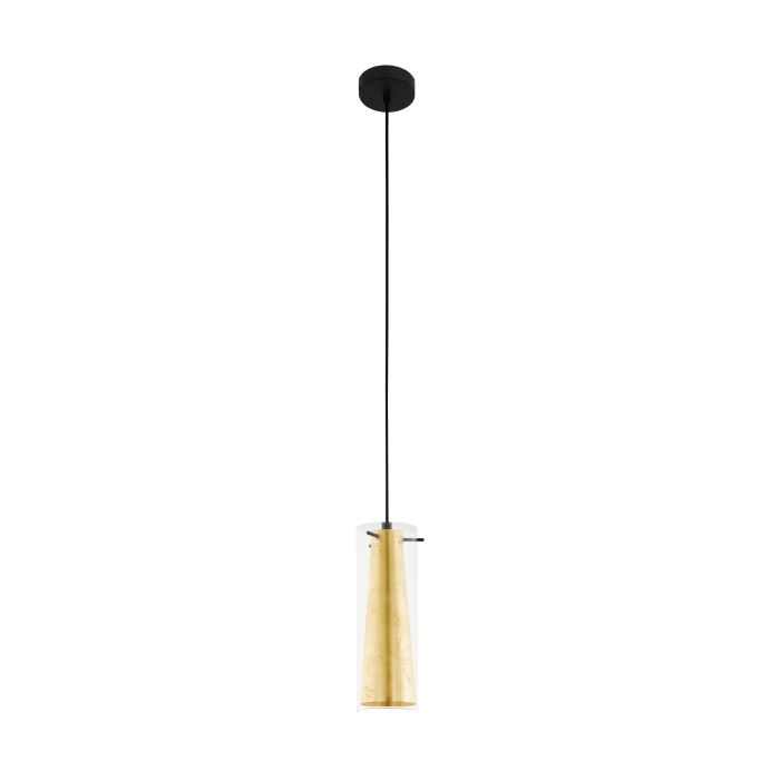 Pinto Gold Pendant E27 Blk/gld/clr - pendant - Lux Lighting