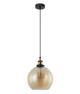 Interior 250mm Glass Pendant Antique Brass / Amber - pendant - Lux Lighting