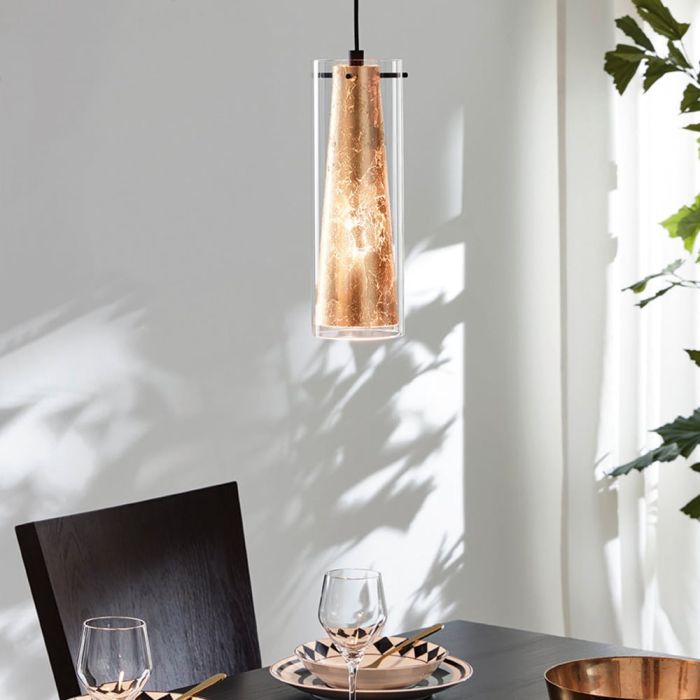 Pinto Gold Pendant E27 Blk/gld/clr - pendant - Lux Lighting