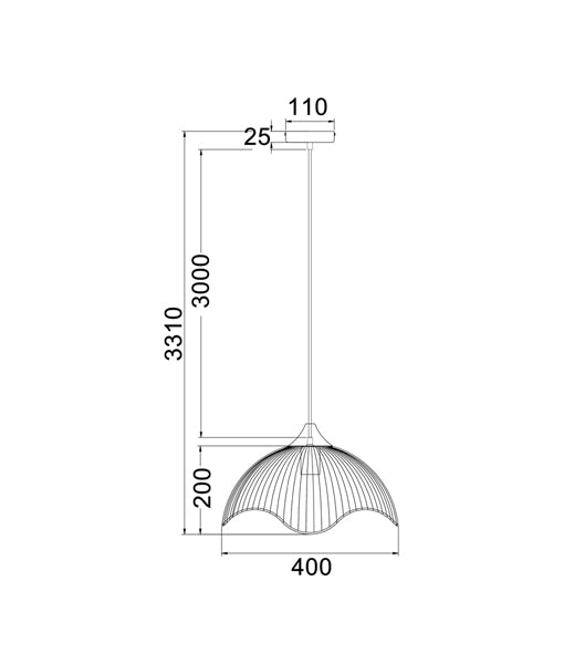 SPIAGGIA Pendant Es Blk Wire Dome W/wavy Edge - pendant - Lux Lighting