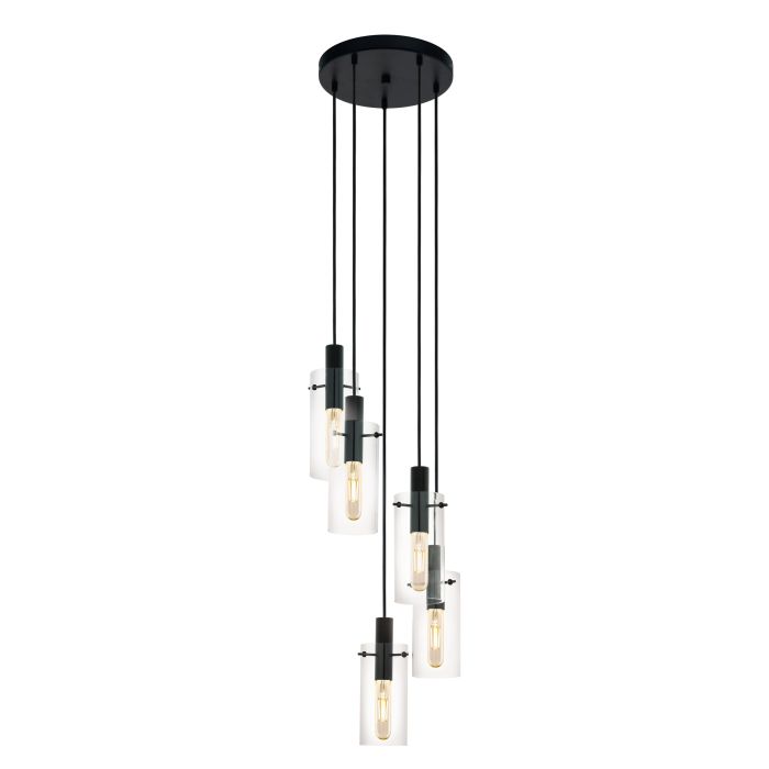 Montefino 5 light Pendant (5x60w E27)  Blk/clr - pendant - Lux Lighting