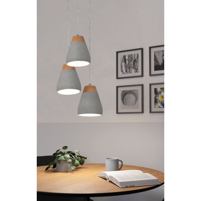 Tarega H/l 3x60w E27 Gry Conc/wood - pendant - Lux Lighting