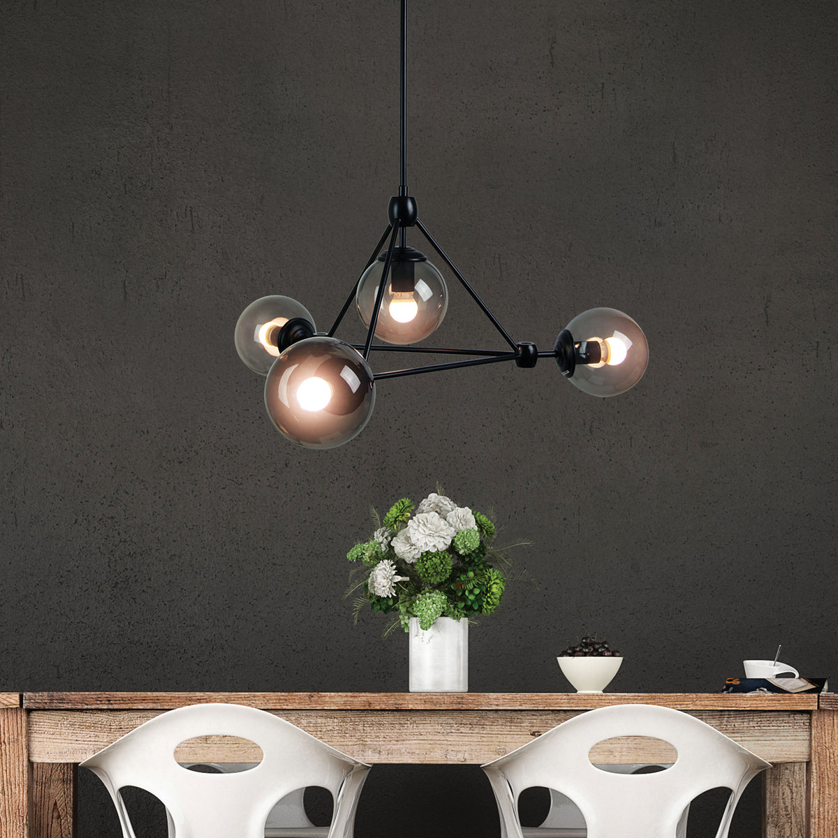 Lunar 4 Light Pendant Smoke / Matt BLACK - pendant - Lux Lighting