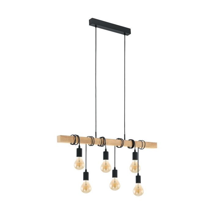 Townshend Pendant 6 x E27 Blk/light Wood - pendant - Lux Lighting