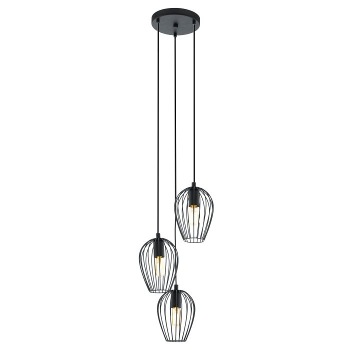 Newtown 3 light Pendant E27 Blk Cluster - pendant - Lux Lighting