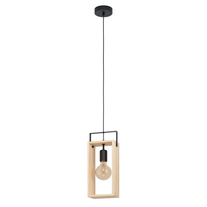 Famborough H/l 1x40w E27 Blk/light Wood - pendant - Lux Lighting