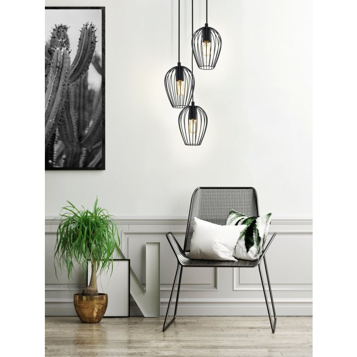 Newtown 3 light Pendant E27 Blk Cluster - pendant - Lux Lighting