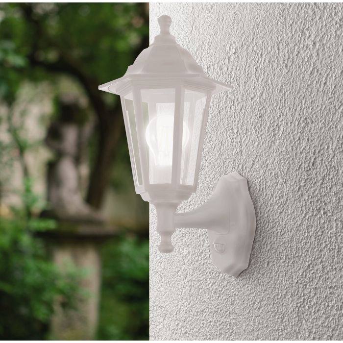 Duanera Exterior Wall Light 1x28w E27 Wht W/sens - outdoor wall light - Lux Lighting