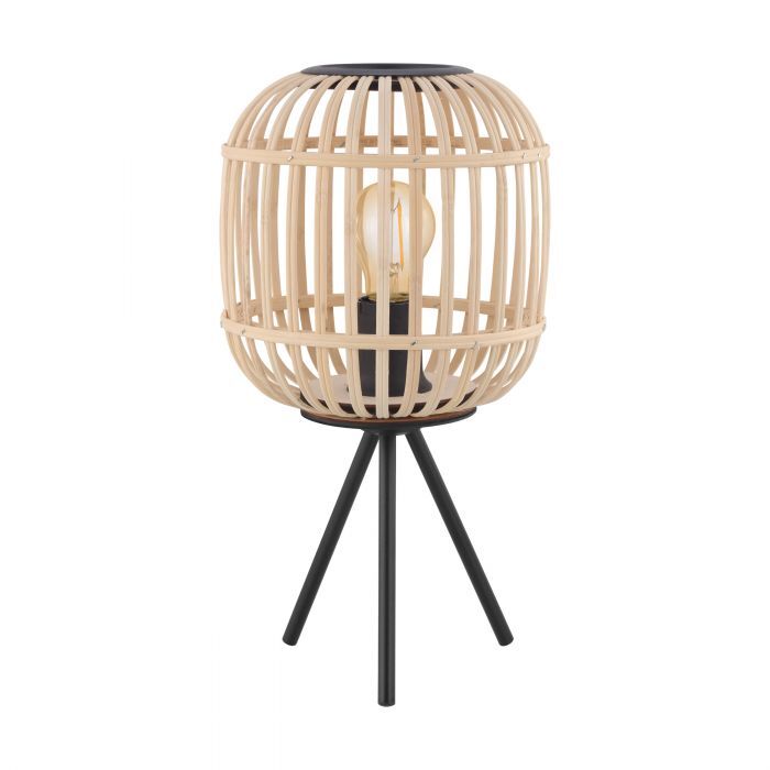 Bordesley T/l 1x28w E27 Blk/light Wood - Table Lamp - Lux Lighting