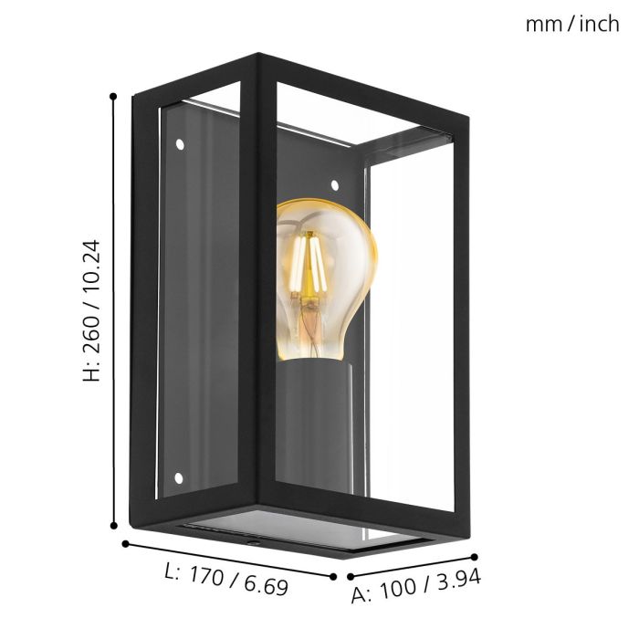 Alamonte 1 Exterior Wall Light 1x60w E27 Blk - outdoor wall light - Lux Lighting