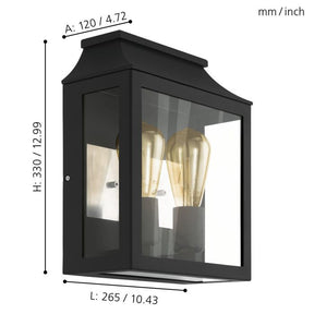 Soncino Exterior Wall Light 2x60w E27 Blk - outdoor wall light - Lux Lighting