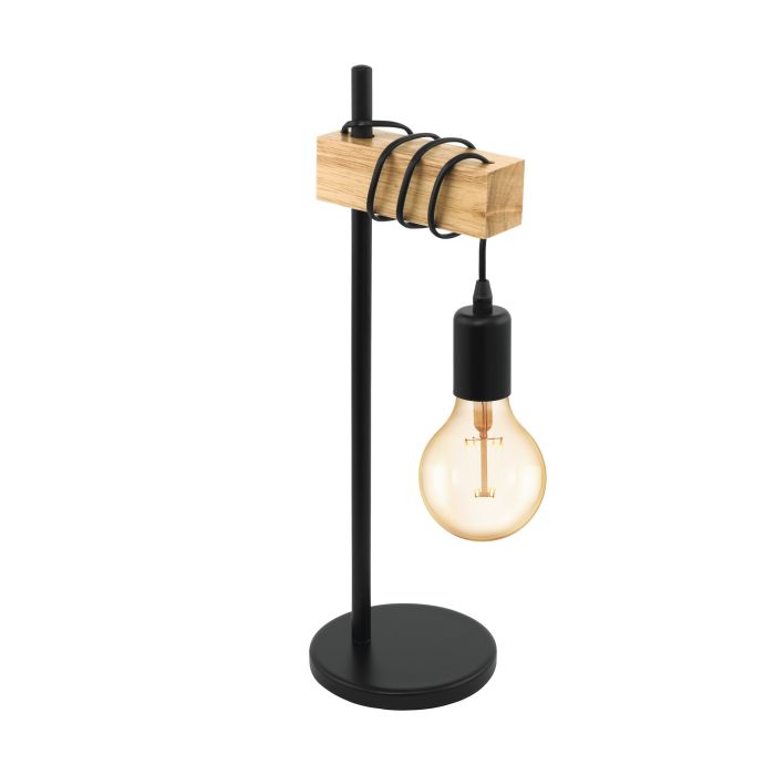 Townshend T/l 1x10w E27 Blk/light Wood - Table Lamp - Lux Lighting