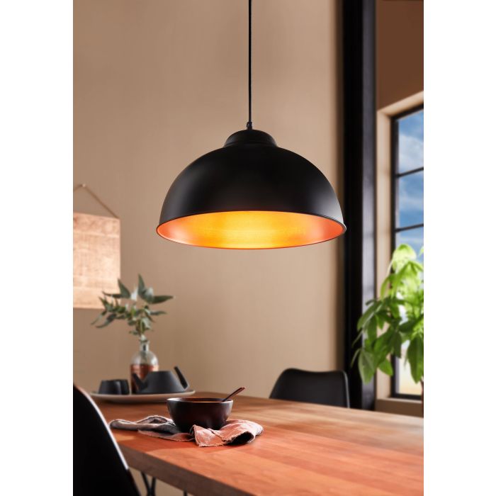 Truro 2 Pendant E27 Blk/copper - pendant - Lux Lighting