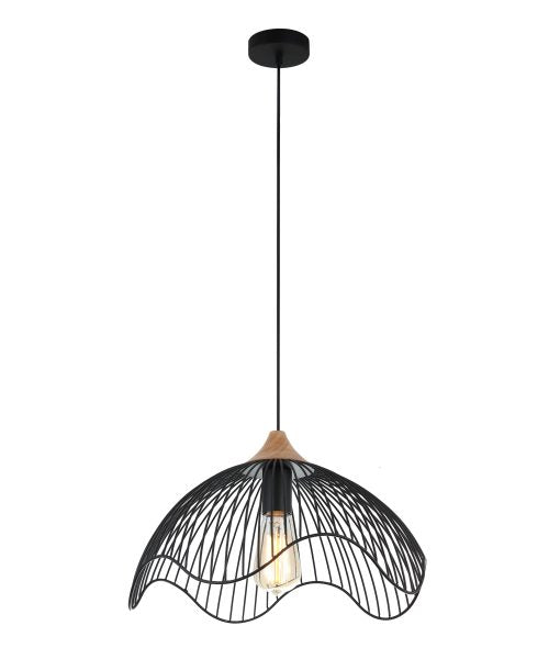 SPIAGGIA Pendant Es Blk Wire Dome W/wavy Edge - pendant - Lux Lighting