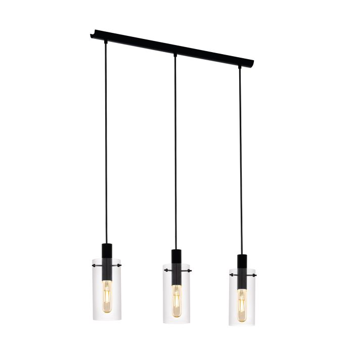 Montefino 3 light Pendant (3x60w E27)  Blk/clr - pendant - Lux Lighting