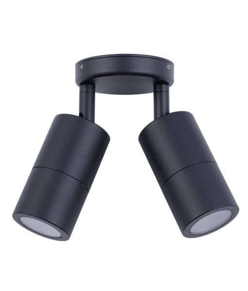 Double Adjustable GU10 Exterior Wall Pillar Spot Lights (Black Aluminium) IP65