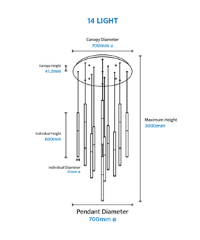 Rhea Pencil Drop 14 Light LED Pendant