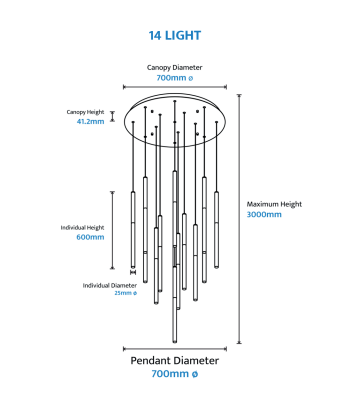 Rhea Pencil Drop 14 Light LED Pendant