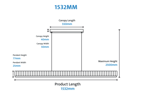 Prinia Waved 1532mm Linear LED Pendant white