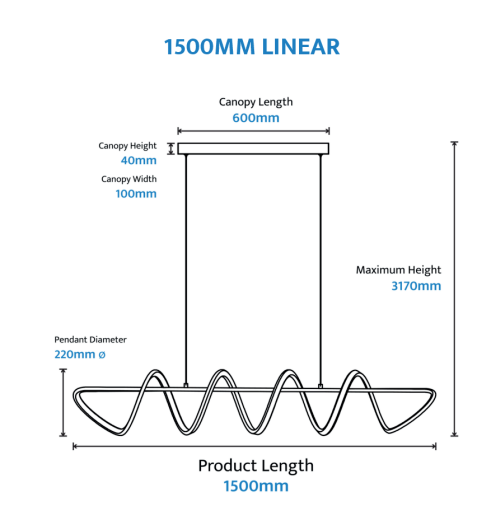 Bulbul 1500mm Linear Sprial LED Pendant Black