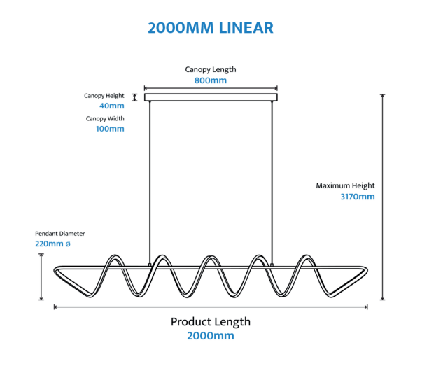 Bulbul 2000mm Linear Sprial LED Pendant Black