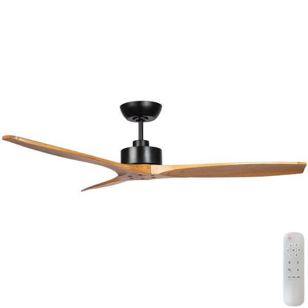 Model 2021 Wynd Dc - 54 - Matt BLACK Motor - Handcrafted Timber Natural Blades - Ceiling Fan - Lux Lighting